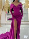 Sheath/Column Off-the-shoulder Satin Prom Dresses With Long Sleeves #UKM020125087