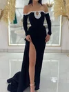 Sheath/Column Velvet Off-the-shoulder Prom Dresses With Beading #UKM020125096