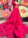 Princess One Shoulder Tulle Ruffle Prom Dresses #UKM020125105