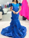 Mermaid Off-the-shoulder Satin 3D Floral Prom Dresses #UKM020125117