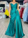 Sheath/Column V-neck Satin Prom Dresses With Ruched #UKM020125131