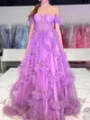 Ball Gown Off-the-shoulder Tulle Ruffle Prom Dresses #UKM020125143