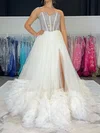 Princess Strapless Tulle Ruffle Prom Dresses With Beading #UKM020125145