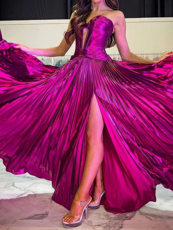 Sparkly A-line Strapless Metallic Prom Dresses With Ruched #UKM020125146