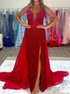 Sheath/Column V-neck Chiffon Beaded Prom Dresses #UKM020125152