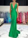 Mermaid Halter Backless Satin Prom Dresses With Ruched #UKM020125159