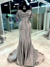 Mermaid Sweetheart Ruched Satin Prom Dresses With Beading #UKM020125164