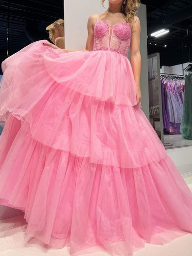Ball Gown Sweetheart Tulle Tiered Prom Dresses With Appliques #UKM020125184