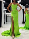 Sheath/Column Strapless Satin Prom Dresses With Ruched #UKM020125209