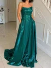 A-line Square Neck Glitter Prom Dresses With Ruched #UKM020124843