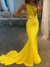 Mermaid One Shoulder Jersey Beaded Prom Dresses #UKM020124845