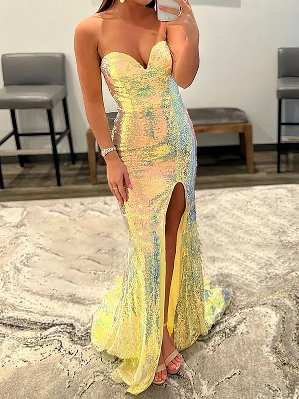 Sheath/Column Strapless Sparkly Sequin Prom Dresses #UKM020124846