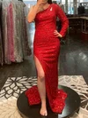 Sheath/Column One Shoulder Cut Out Sparkly Sequin Prom Dresses #UKM020124859