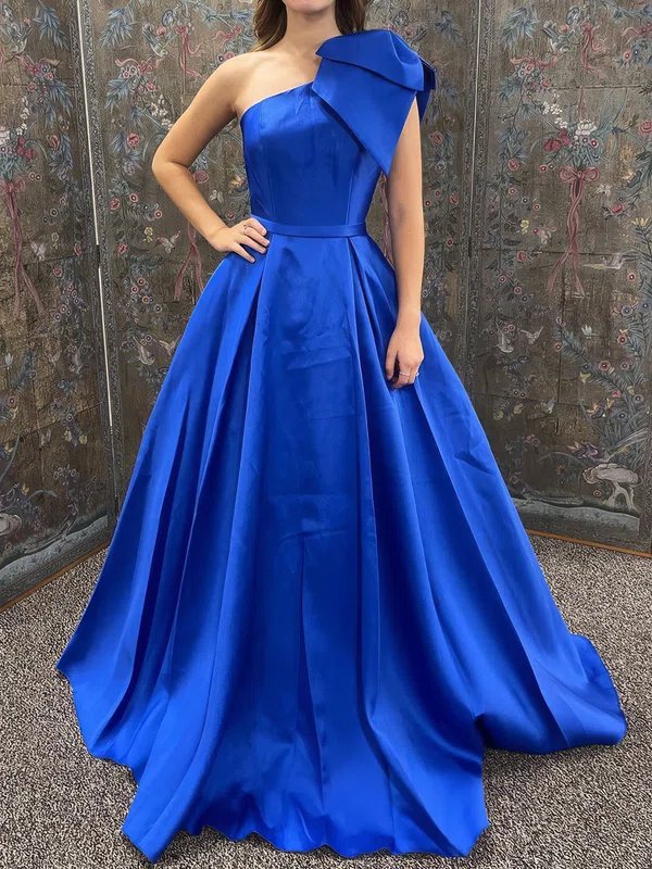 Ball Gown One Shoulder Satin Modest Prom Dresses With Bow #UKM020124878