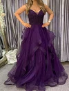 Princess V-neck Tulle Ruffle Prom Dresses With Beading #UKM020124909