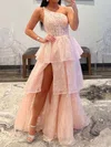Ball Gown One Shoulder Sequin Tiered Prom Dresses With Appliques #UKM020124921