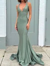 Mermaid V-neck Jersey Cut Out Prom Dresses With Ruched #UKM020124930