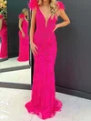 Sheath/Column V-neck Tulle Prom Dresses With Appliques #UKM020124939
