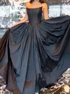 Black Ball Gown Strapless Satin Corset Prom Dresses With Ruched #UKM020124943