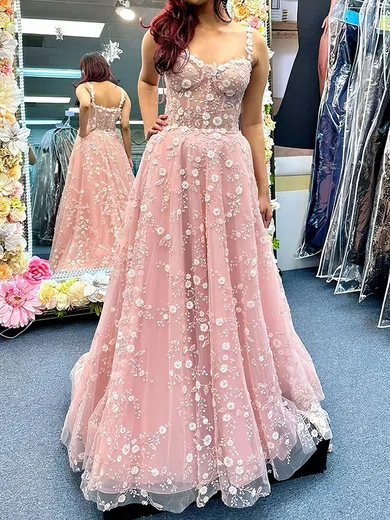 Ball Gown Sweetheart Tulle Corset Prom Dresses With Appliques #UKM020124955