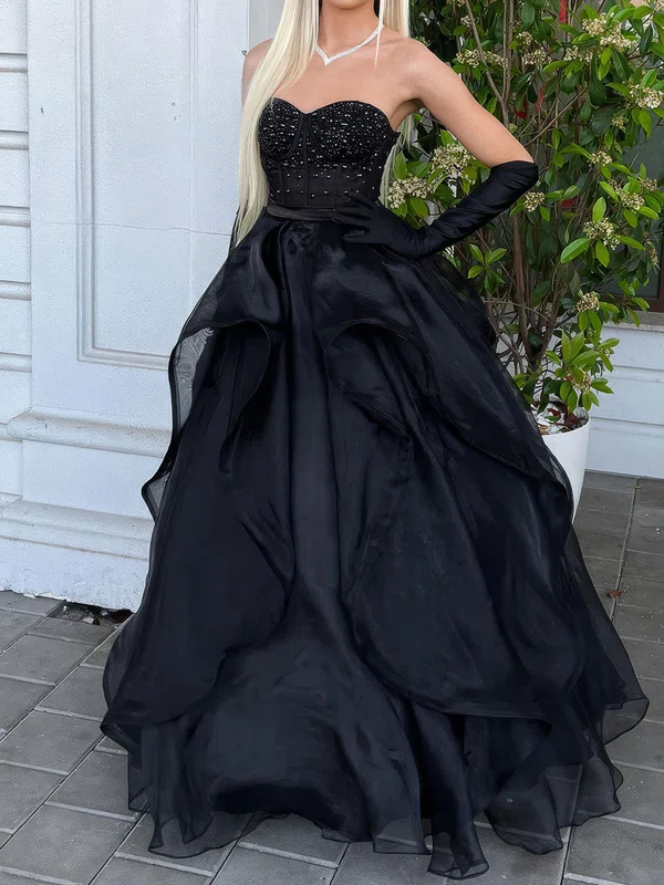 Princess Strapless Tulle Ruffle Prom Dresses With Beading #UKM020124959