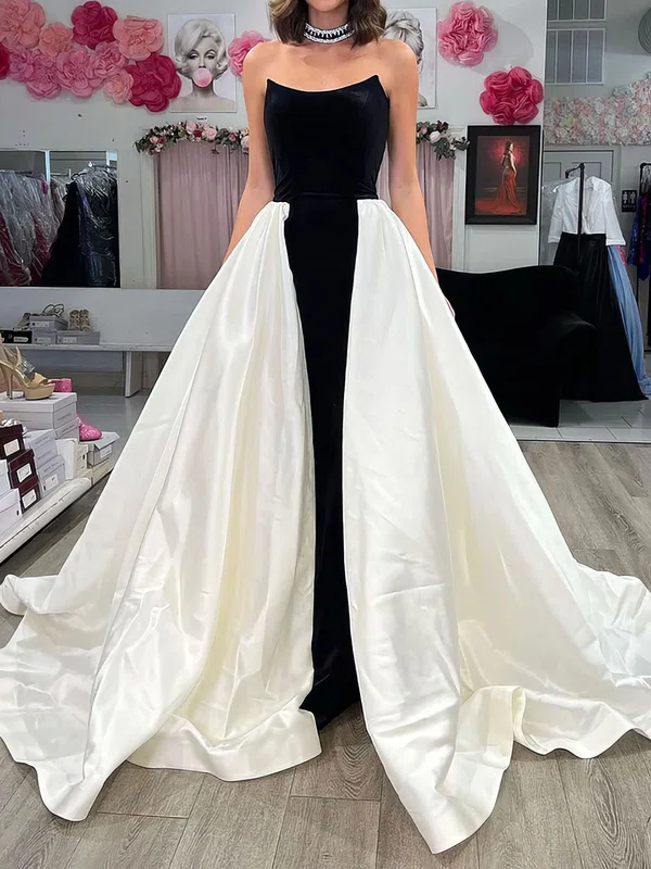 Ball Gown Strapless Satin Velvet Prom Dresses #UKM020124962