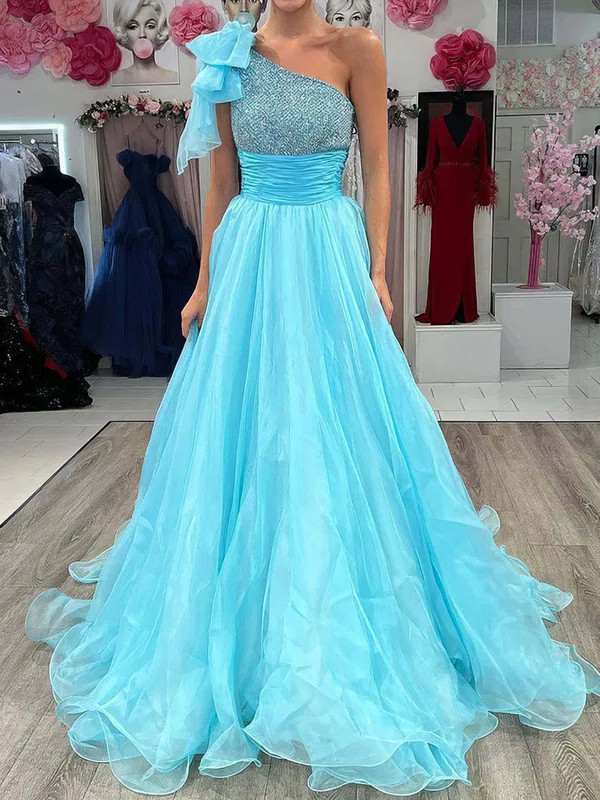 Ball Gown One Shoulder Tulle Prom Dresses With Ruched #UKM020124965