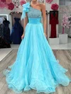 Ball Gown One Shoulder Tulle Prom Dresses With Ruched #UKM020124965