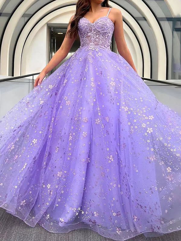Ball Gown Sweetheart Tulle Prom Dresses With Appliques #UKM020124973