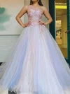 Ball Gown One Shoulder Tulle Prom Dresses With Appliques #UKM020124982