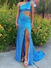 Sheath/Column One Shoulder Cut Out Sparkly Sequin Prom Dresses #UKM020124987