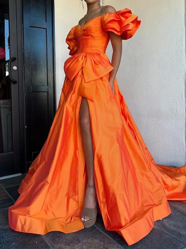 Ball Gown Off-the-shoulder Satin Prom Dresses With Ruched #UKM020125729