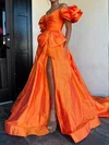 Ball Gown Off-the-shoulder Satin Prom Dresses With Ruched #UKM020125729