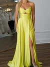A-line V-neck Satin Cut Out Prom Dresses With Ruched #UKM020125738