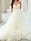 Princess Strapless Tulle Ruffle Prom Dresses With Appliques #UKM020125767