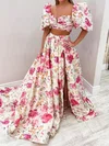 Ball Gown Square Neck Satin Two Piece Prom Dresses With Puff Sleeve #UKM020125809
