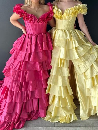 Unique Ball Gown/Princess Taffeta Tiered Ruffle Prom Dresses #UKM020125826