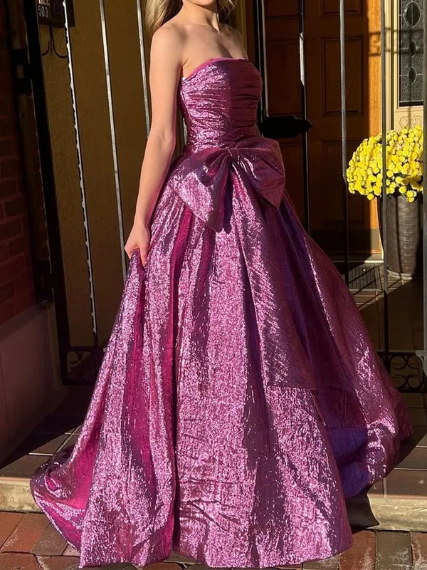 Elegant Ball Gown/Princess Satin Straight Bow Ruched Prom Dresses #UKM020125851