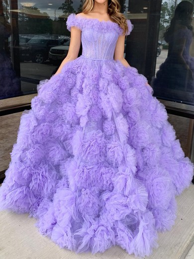 Princess Off-the-shoulder Tulle Ruffle Prom Dresses #UKM020125869