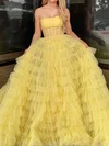 Ball Gown Strapless Tulle Ruffle Tiered Prom Dresses #UKM020125885
