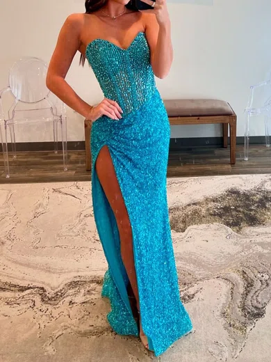Sheath/Column Strapless Sparkly Sequin Prom Dresses With Beading #UKM020125899