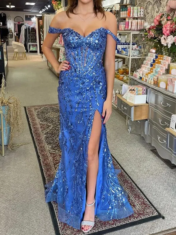 Sheath/Column Off-the-shoulder Sparkly Sequin Prom Dresses #UKM020125906