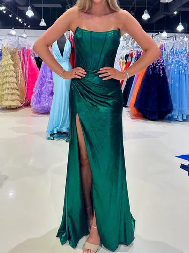 Sheath/Column Strapless Satin Corset Prom Dresses With Ruched #UKM020125912