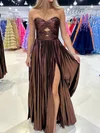 Sparkly A-line Strapless Metallic Prom Dresses With Ruched #UKM020125915