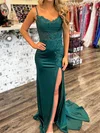 Sheath/Column V-neck Jersey Prom Dresses With Appliques #UKM020125961