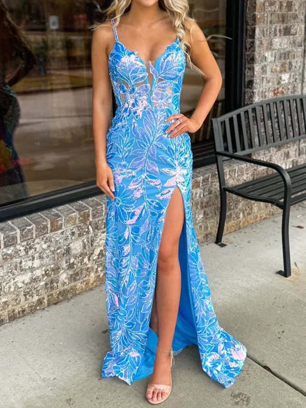 Sheath/Column V-neck Sparkly Sequin Prom Dresses #UKM020125965