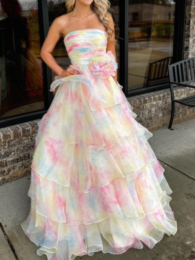 Ball Gown Strapless Tulle Ruffle Tiered Prom Dresses #UKM020125967