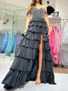 Ball Gown Off-the-shoulder Satin Tiered Prom Dresses With Beading #UKM020125969
