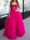 Ball Gown Strapless Tulle Ruffle Tiered Prom Dresses #UKM020125978