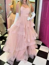 Ball Gown Strapless Tulle Ruffle Tiered Prom Dresses #UKM020125980